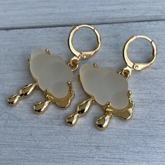 Min Favorit Frost Resin Rain Cloud & Gold Pl Artisan Drop Earrings So Fun!