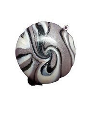 Necklace pendant large black grey pearl swirl sparkle handmade free ship