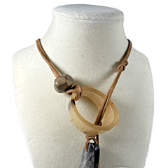 Vtg. Handmade 1980s ESTATE Adjustable Choker Hippie Leather & Natural Stones