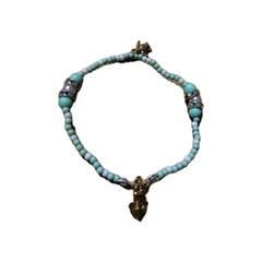 Handmade 6.75 in Elastic Bracelet-Plastic w/Iridescent Rhinestone Spacer-2 Charm