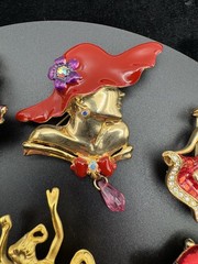 Vintage Fashion Lady & Red Hat Figurine Brooch Lot of 10 Enamel Rhinestone
