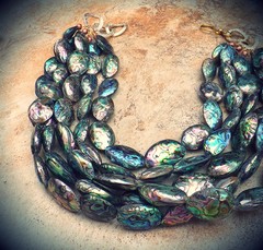 Aimee Fuller Giant 5-strand Abalone Paua Necklace Pearl Rainbow Sea Opal Jewelry