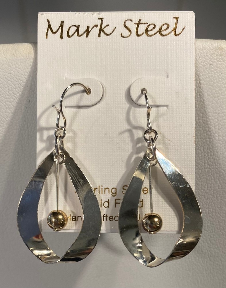 Silver Loop with Gold Pearl Mixed Metals Earrings by Mark Steel