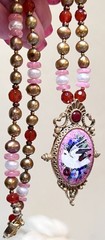 LOVELY Gold-Fill Rhodochrosite, Carnelian, Pearl Victorian Dove, Floral Necklace