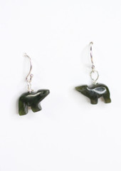 Jade Green 8 x 13mm Bear Hand Carved Gemstone .925 Sterling Silver Earrings 3/4″