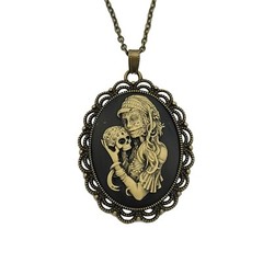 Antiqued Brass Vintage Style Cameo Necklace. (Scary Mother Child).