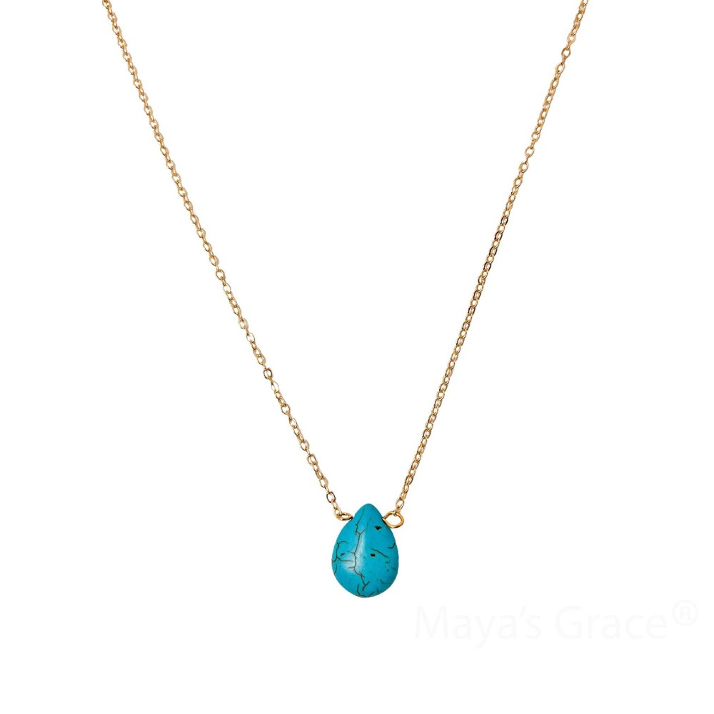 Maya’s Grace Gold Oval Turquoise Necklace – Adjustable and Stylish