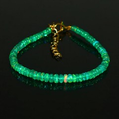 Natural Ethopian Green Welo Fire Opal Rondelle Bead Gemstone Bracelet 7 In