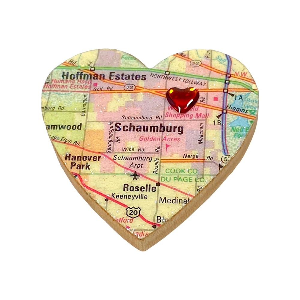Heart Brooch Pin 2” Chicago Map Wood Eclectic Boho Urban Artisan Unisex Gift