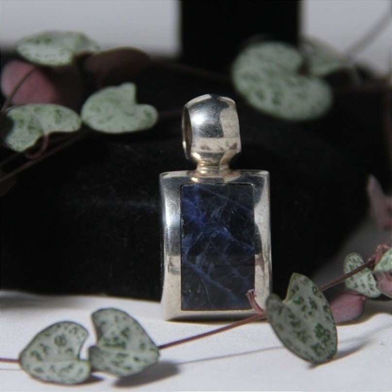 ATI Mexico Modernist Sterling Silver 925 Sodalite Inlay Rectangular Pendant