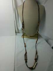 Artisan Handcrafted Abalone Shell Wood Bead Mod Boho Cord Bohemian Long Necklace