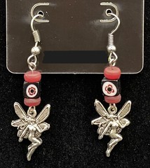 Handmade Fairy with Black & Maroon Glass Bead Earrings by Neanie-Bot