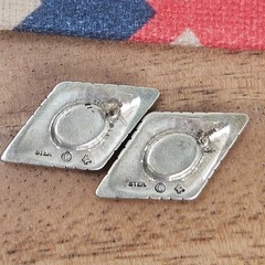 Fox Studio Vintage Navajo Sterling Silver Purple Sugilite Shield Earrings Signed