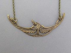 Art Nouveau Bird Necklace Egyptian Revival Pendant Oxidized Brass Chain Birthday