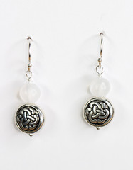 Selenite Earrings White 6mm Ball Gemstone .925 Sterling Silver 1″ Celtic