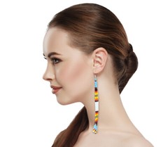 HANDMADE BEADED TURQUOISE BLUE EXTRA LONG EARRINGS E61/25