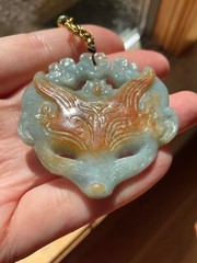 Huge Burmese Jadeite Pendant Necklace Fox Mask Handcrafted USA Seller