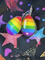 Rainbow Pride Glass Dome Teardrop Earrings Silver Bezel Lever Back LGBTQ New