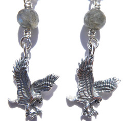 Handmade Labradorite Gemstone Earrings with Sterling Silver Eagle Charms