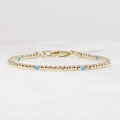 Gold and Apatite Beaded Bracelet, 14k Gold Filled, Neon Blue Apatite