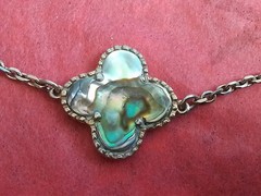 Handcrafted Sterling Silver Link Bracelet, 4-Leaf Abalone Clover Charm, No Maker