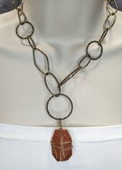 Handmade Goldstone Pendant Necklace With Hammered Brass Chain & Wire Wrap