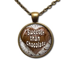 Sweeter Than Chocolate Valentine’s Day – Handmade ROUND Glass Pendant Necklace
