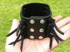 Bracelet cuff shaman dancer style black 2.5 inch wide wristband Bison leather