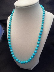 Sterling Silver Hand Knotted Round Blue Turquoise Beaded Necklace 22-23”