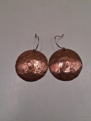 Copper Hammered Dome 925 Sterling Silver Hooks Dangle Drop Earrings