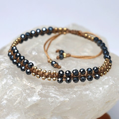 3.5MM Hematite Beaded Micro Macrame Bracelet ~ Handmade Crystal Healing Jewelery