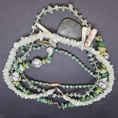 Lot 4 Green Stone & Shell Necklaces Malakite, Jadeite, Aventurine, Abalone 16-18