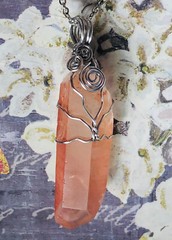 Natural phantom red pyramid quartz Crystal point wire wrapped pendant necklace