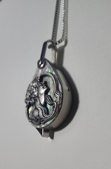 Magnifying Glass Victorian Art Nouveau Lady Face Mother of Pearl Loupe Pendant