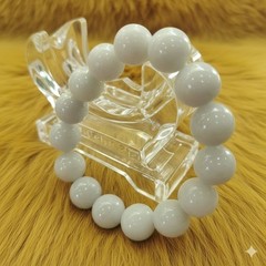 Burmese Jade Bracelet Round White Natural Jadeite Type A Beads Wide 14.3-14.4 mm