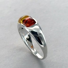 Triple Multi-Color Square / Rectangle BALTIC AMBER Ring 925 STERLING SILVER #30e