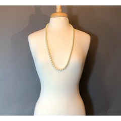 Vintage Opera Length Faux Pearl Strand Necklace 32″ String 12mm Beads Gold Tone