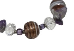 Purple Venetian Murano Glass, Clear Crystal, Amethyst Chip Beaded Necklace 20″