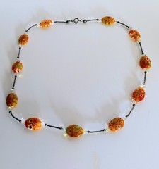 Vintage Jewelry Necklace Sterling Silver Yellow Orange Murano Milleifori Beads