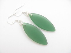 Sea Glass Earrings Bottle Green Silver Plated USA Handmade Hawaiian Jewelry