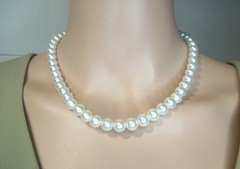 Glass pearl choker necklace handmade white single strand