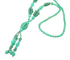 Large turquoise bead pendant necklace with turquoise stone beaded tassel – New