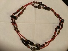 Unique Boho Festival Tribal Bead Necklace Plus Earrings Red/Brown Beads 23”