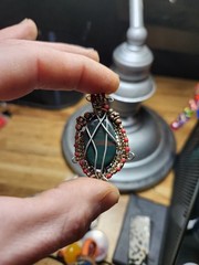 Bloodstone Stainless Steel Copper Wire Wrapped Pendant