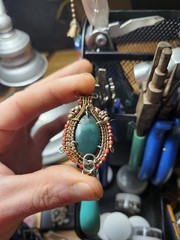 Bloodstone Stainless Steel Copper Wire Wrapped Pendant