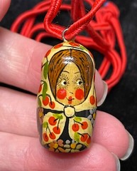 Vintage Russian doll lacquer pendant necklace jewelry
