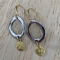 Min Favorit Mixed Metal Silver & Hammered Matte Gold Artisan Drop Earrings OOAK