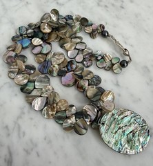 Vintage 925 Sterling Silver Abalone/MOP Teardrop Cluster Bead Pendant Necklace