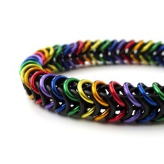 Gay pride stretch bracelet, handmade rainbow chainmail box chain