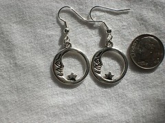 Moon Star Goddess Wicca Earrings Drop Dangle Silver